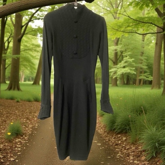 Vintage LILLIE RUBIN Black Wool Designer Dress.  Never Worn   size Small - Picture 9 of 14